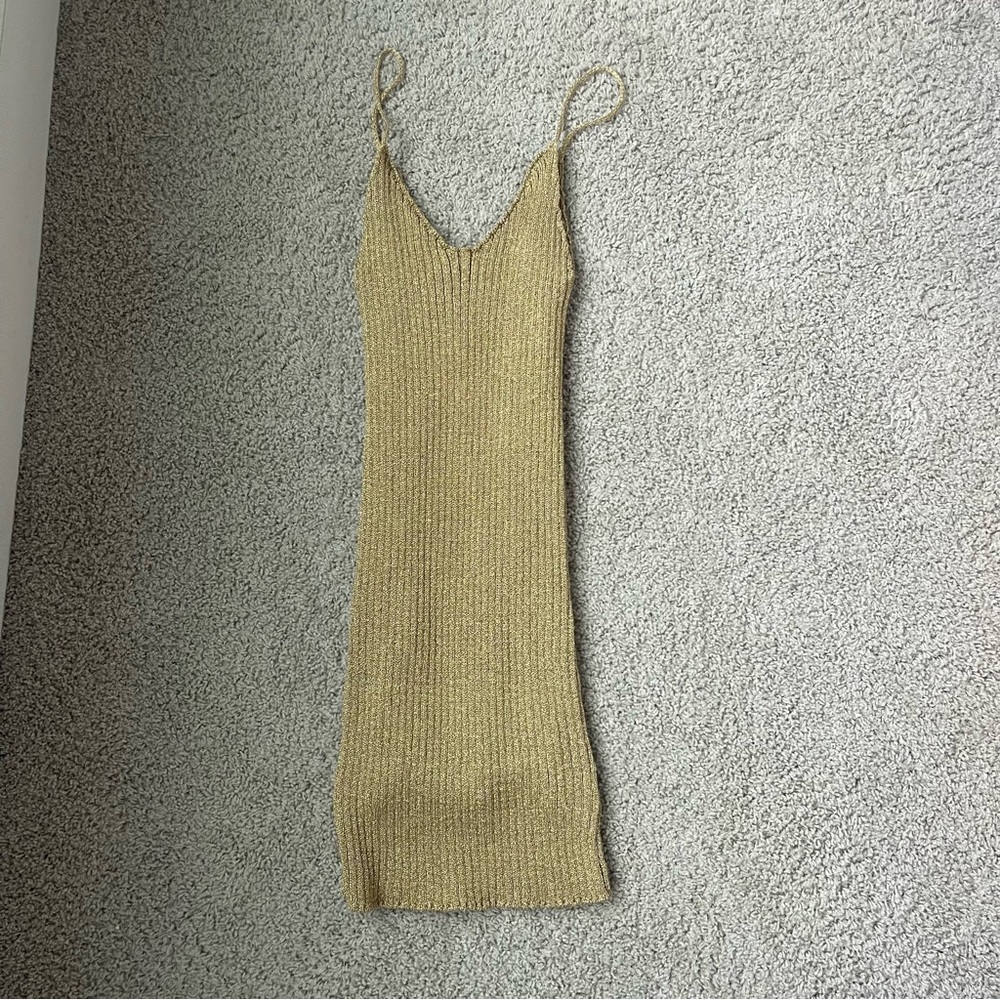 For Love & Lemons Gold Metallic Knitz Mini Dress NWT - Picture 4 of 9